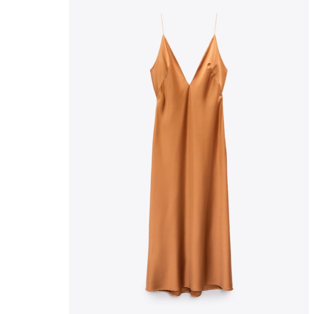 ZARA NWT LONG SATIN EFFECT DRESS in Bronze